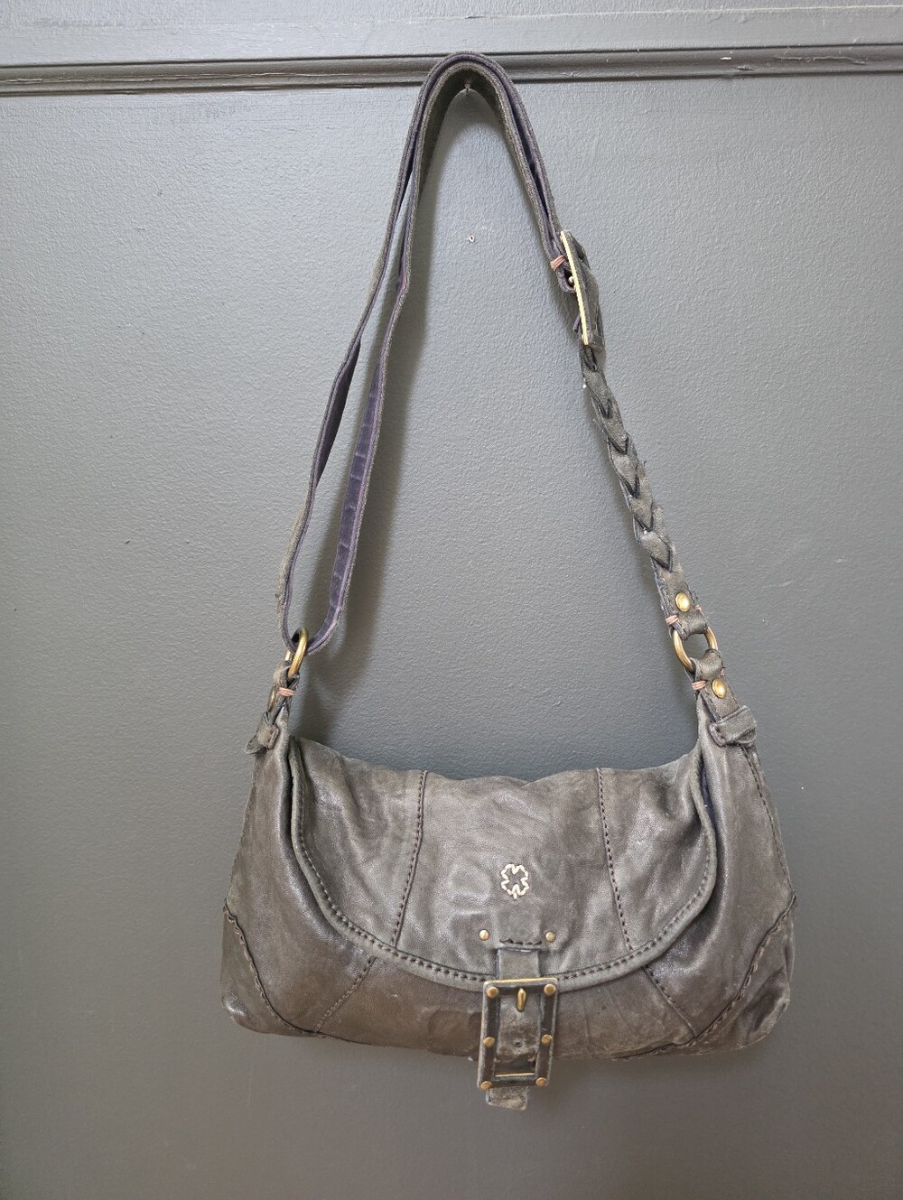 Vtg Lucky Brand Shoulder Bag Italian Leather Handbag Buckle 14x7 Indie Sleaze